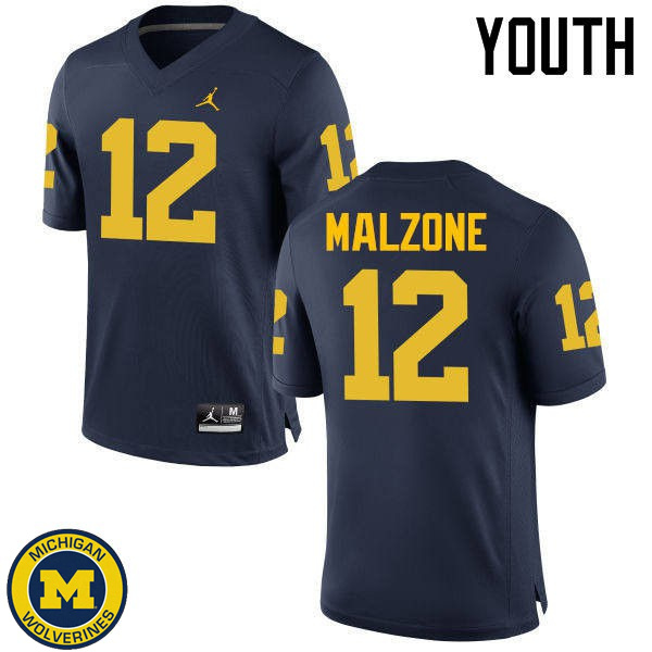 Youth University of Michigan #12 Alex Malzone Navy College Game Football Jersey